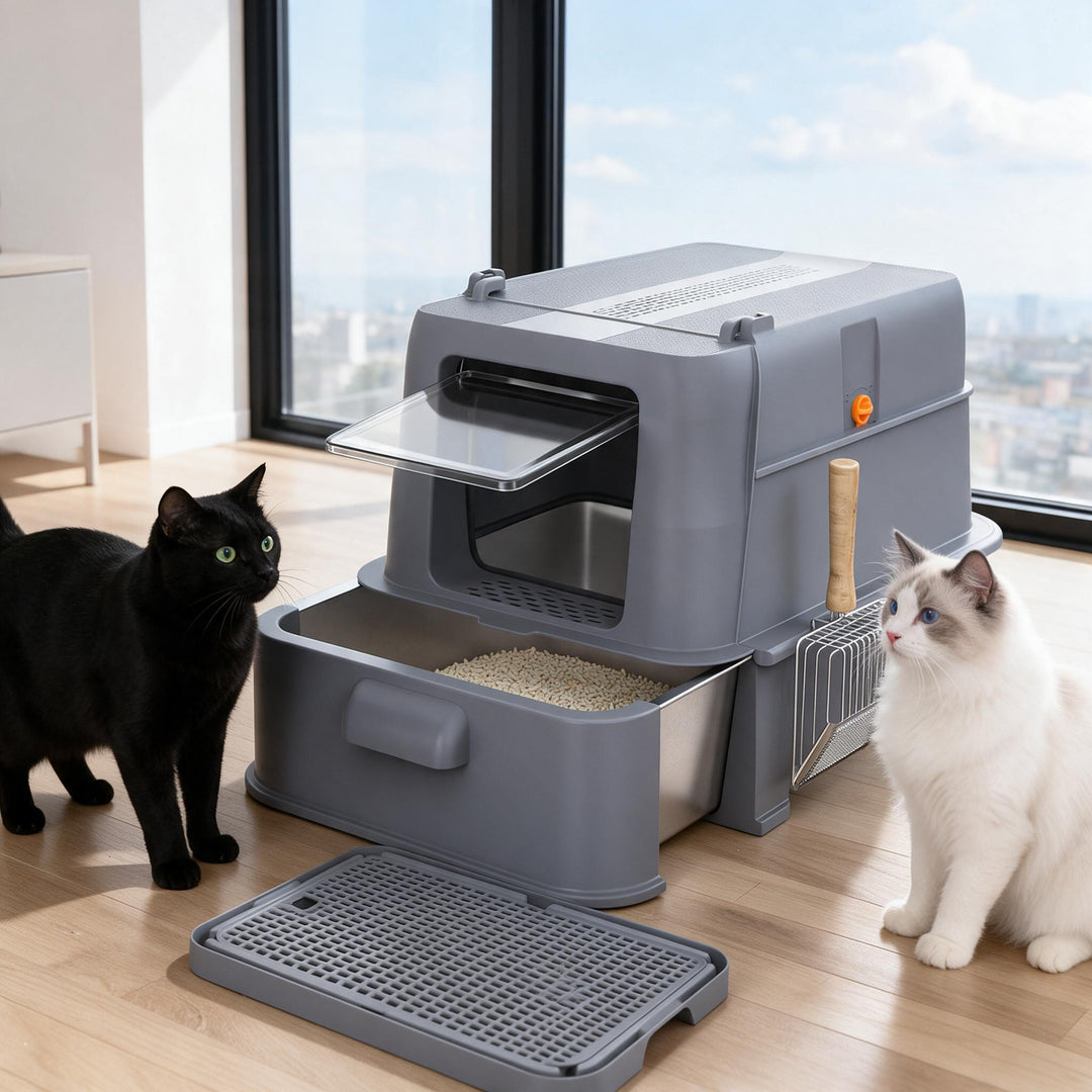 Stainless Steel Drawer Cat Litter Box Set