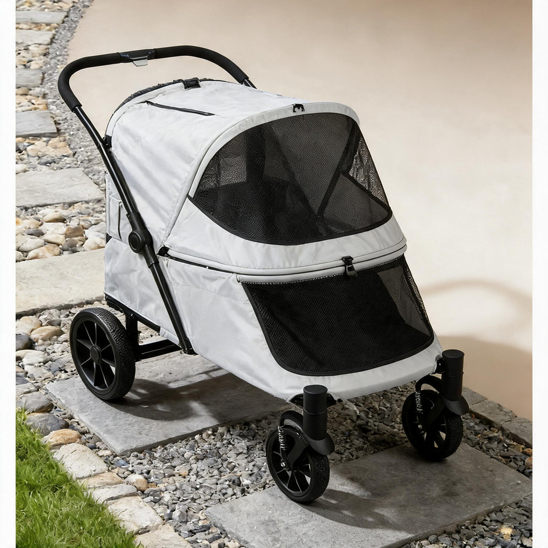 Large Foldable Pet Stroller with Ramp