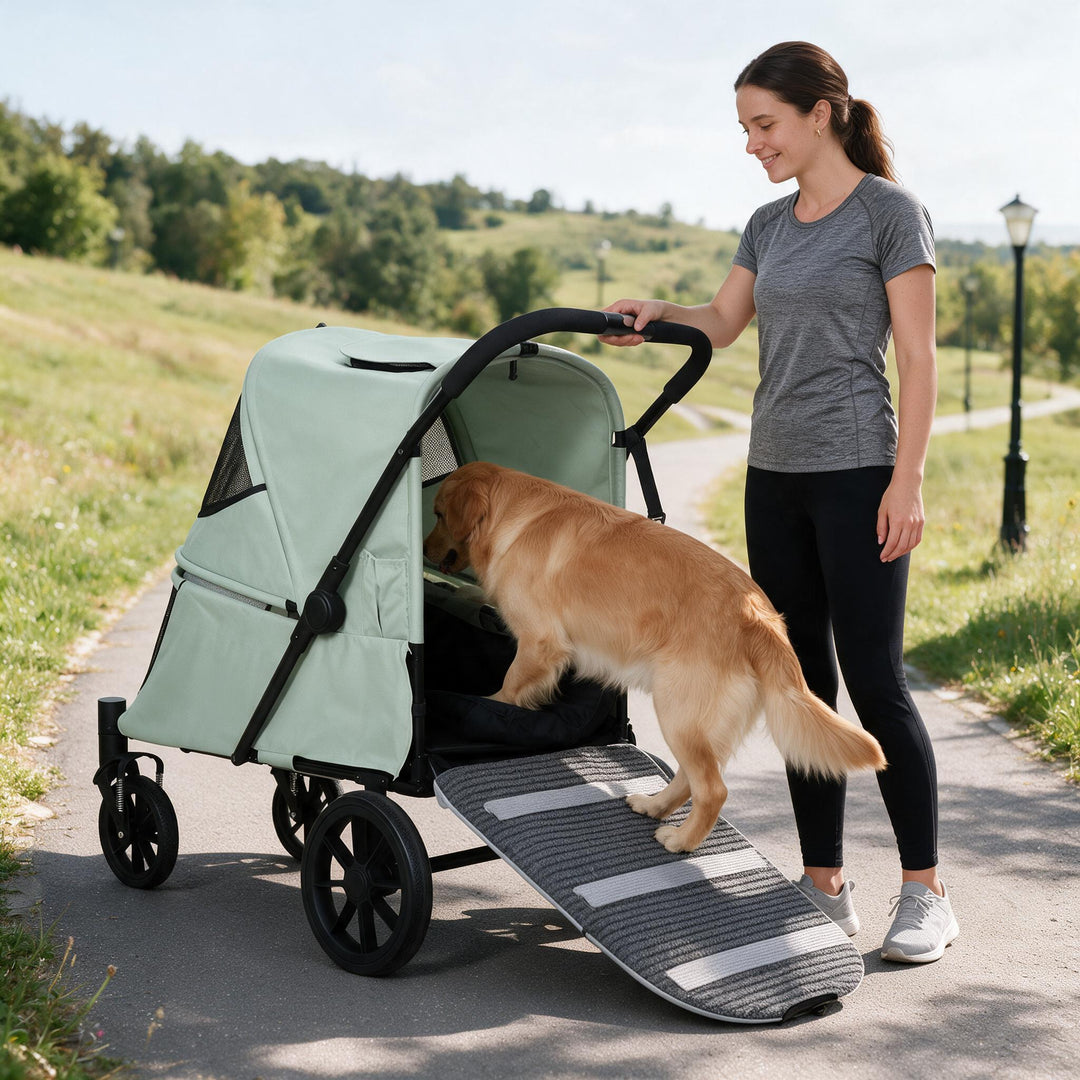 Large Foldable Pet Stroller with Ramp