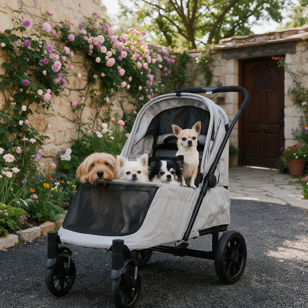 Large Foldable Pet Stroller with Ramp