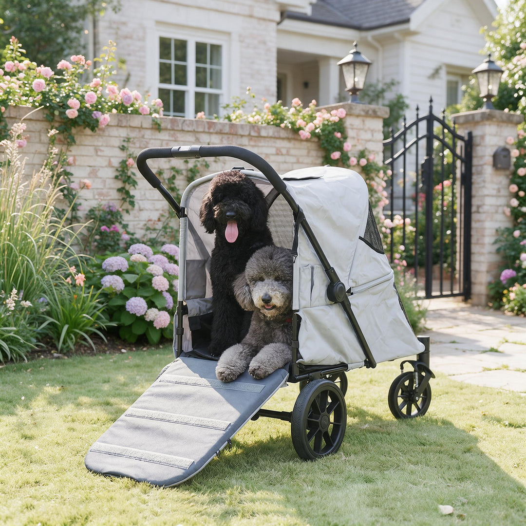 Large Foldable Pet Stroller with Ramp