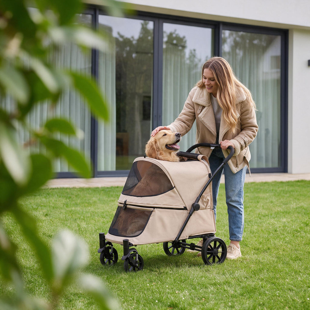 Large Foldable Pet Stroller with Ramp