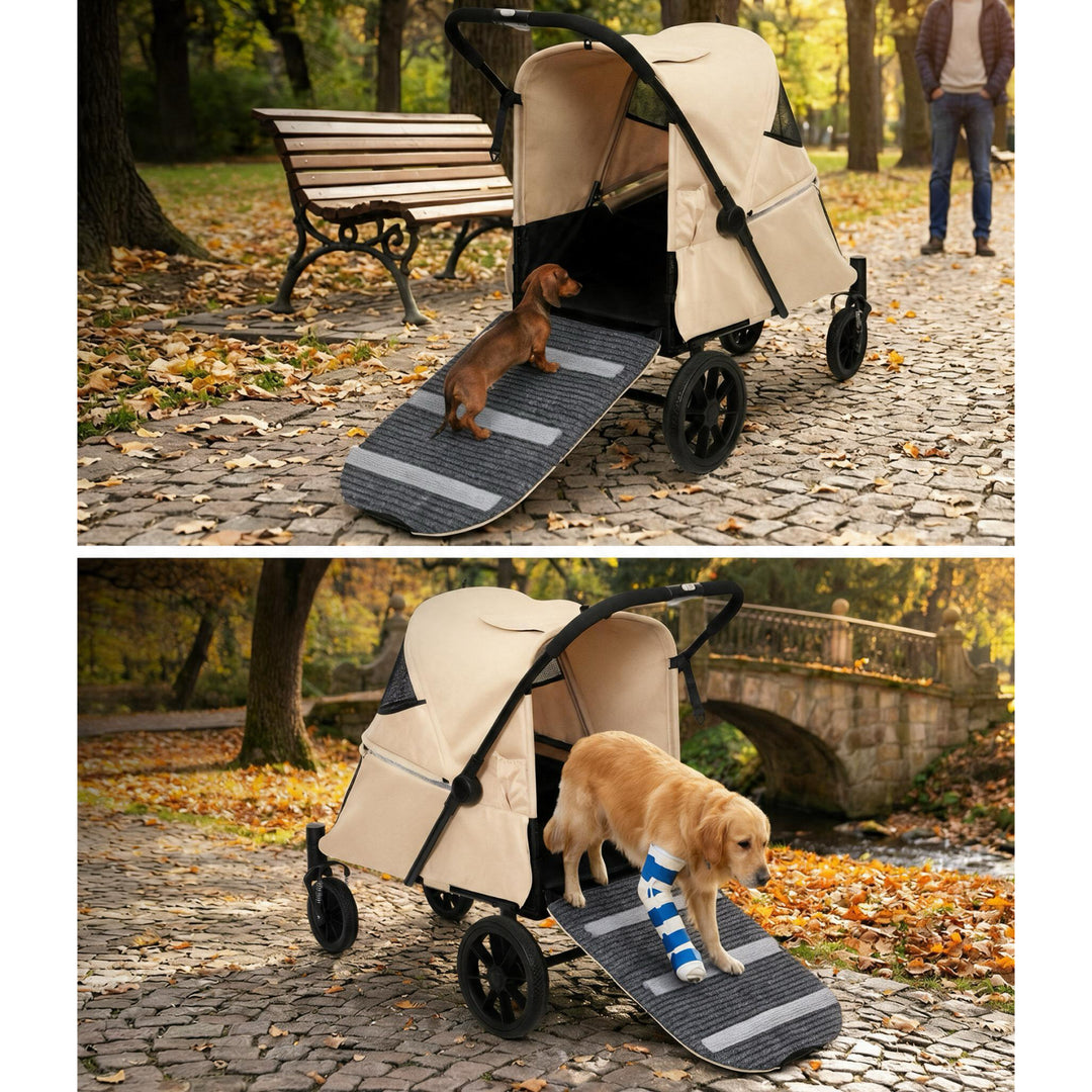 Large Foldable Pet Stroller with Ramp