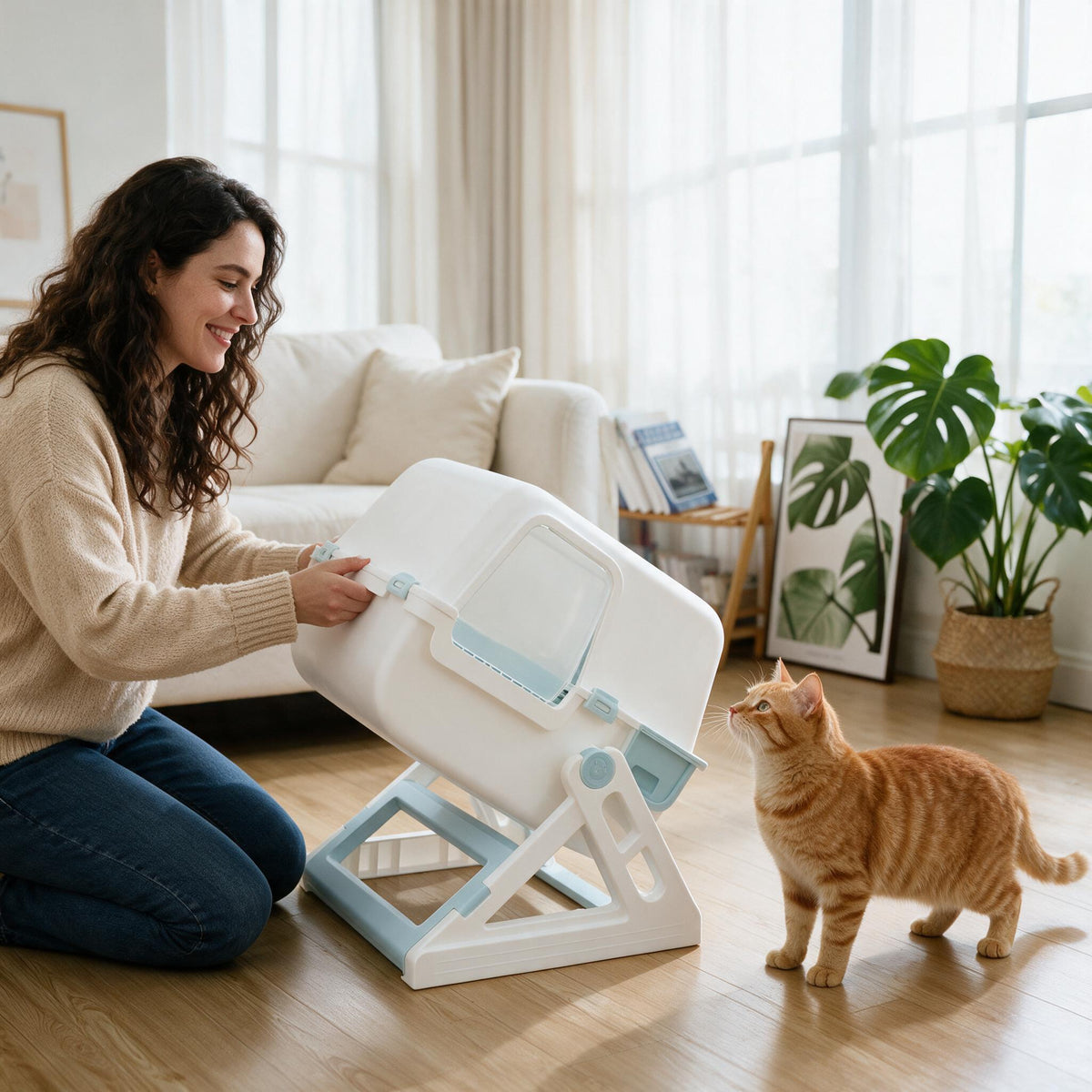 Semi-Auto Flip Cleaning Litter Box