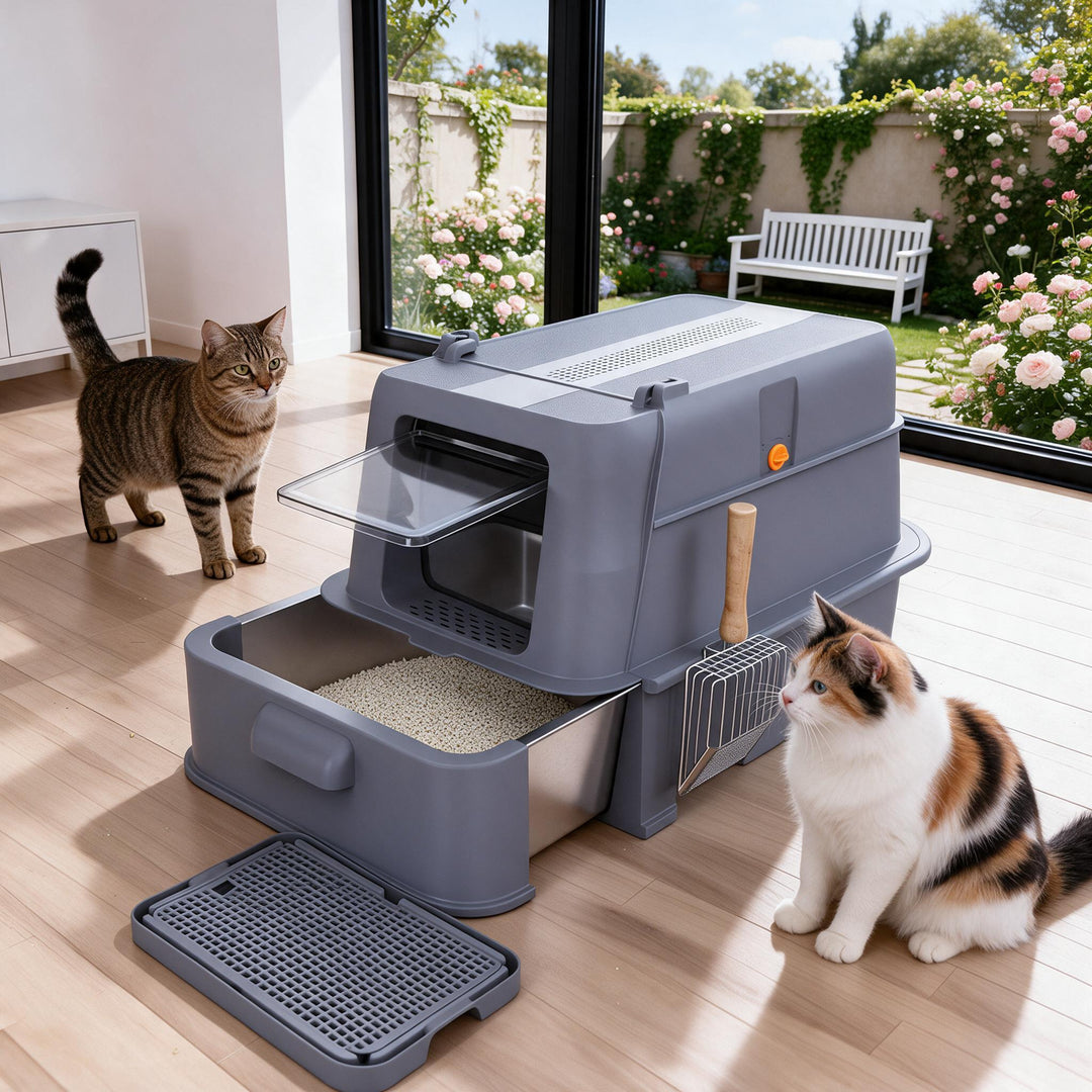 Stainless Steel Drawer Cat Litter Box Set