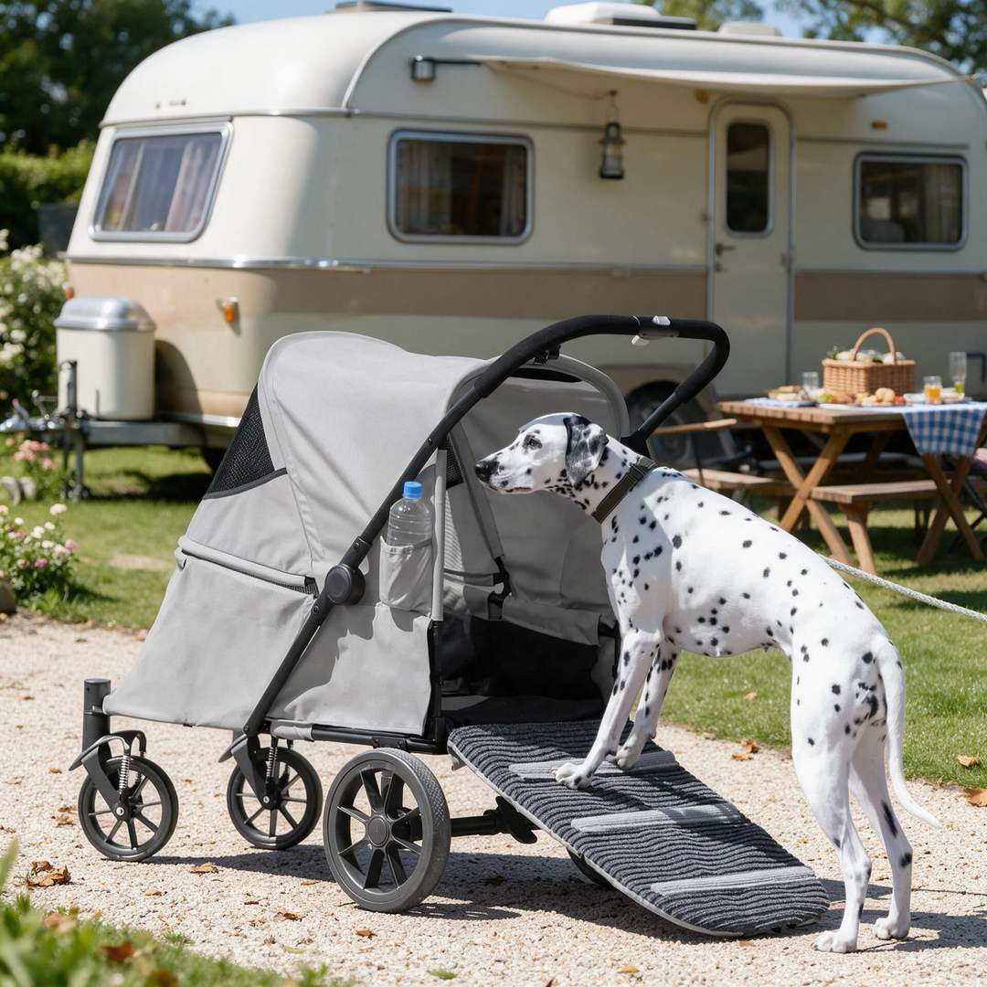 Large Foldable Pet Stroller with Ramp