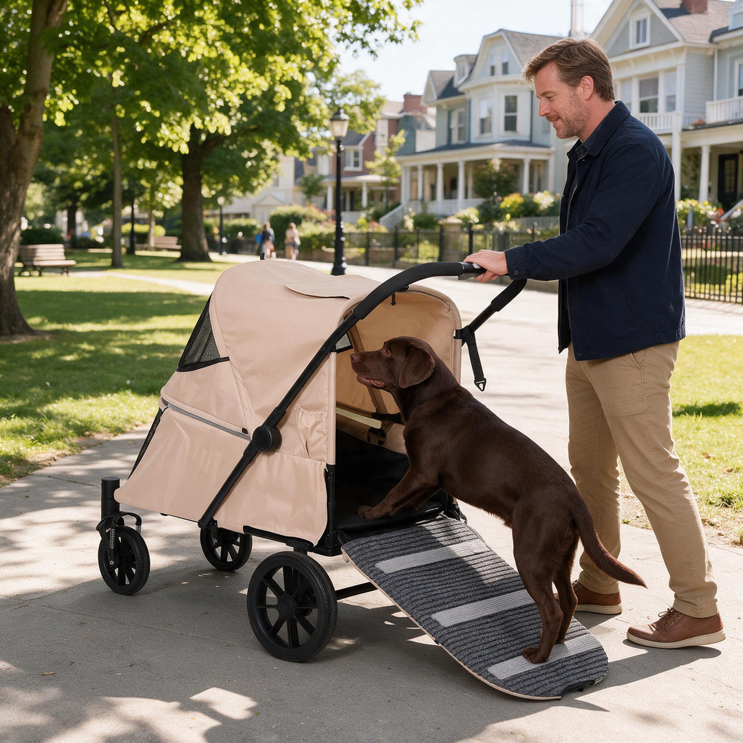Large Foldable Pet Stroller with Ramp