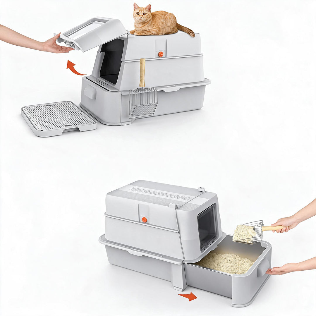 Stainless Steel Drawer Cat Litter Box Set