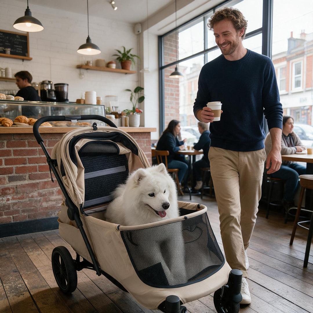 Large Foldable Pet Stroller with Ramp