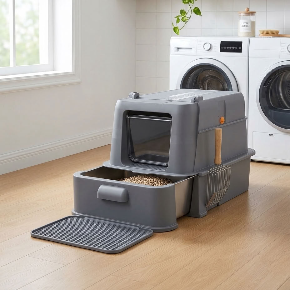 Stainless Steel Drawer Cat Litter Box Set