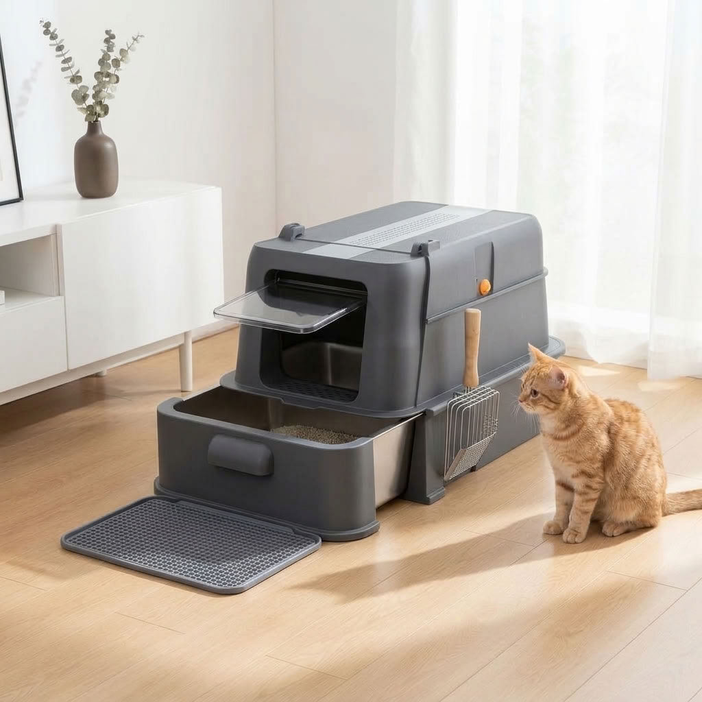 Stainless Steel Drawer Cat Litter Box Set