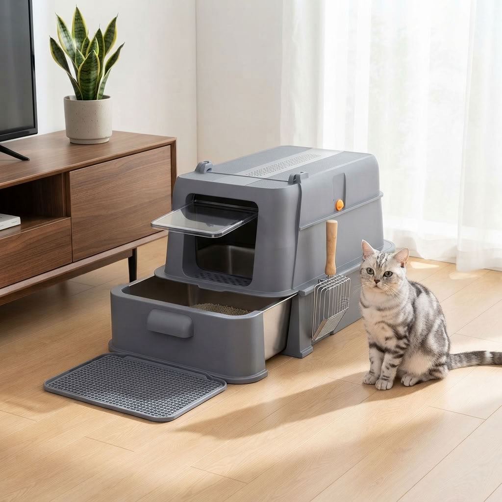 Stainless Steel Drawer Cat Litter Box Set